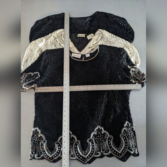 Vtg Designr ShoMax Kazar 3 Black Formal Silk Tops Lg 12 Xlg 14 Beads/Sequins WOW - Picture 10 of 15